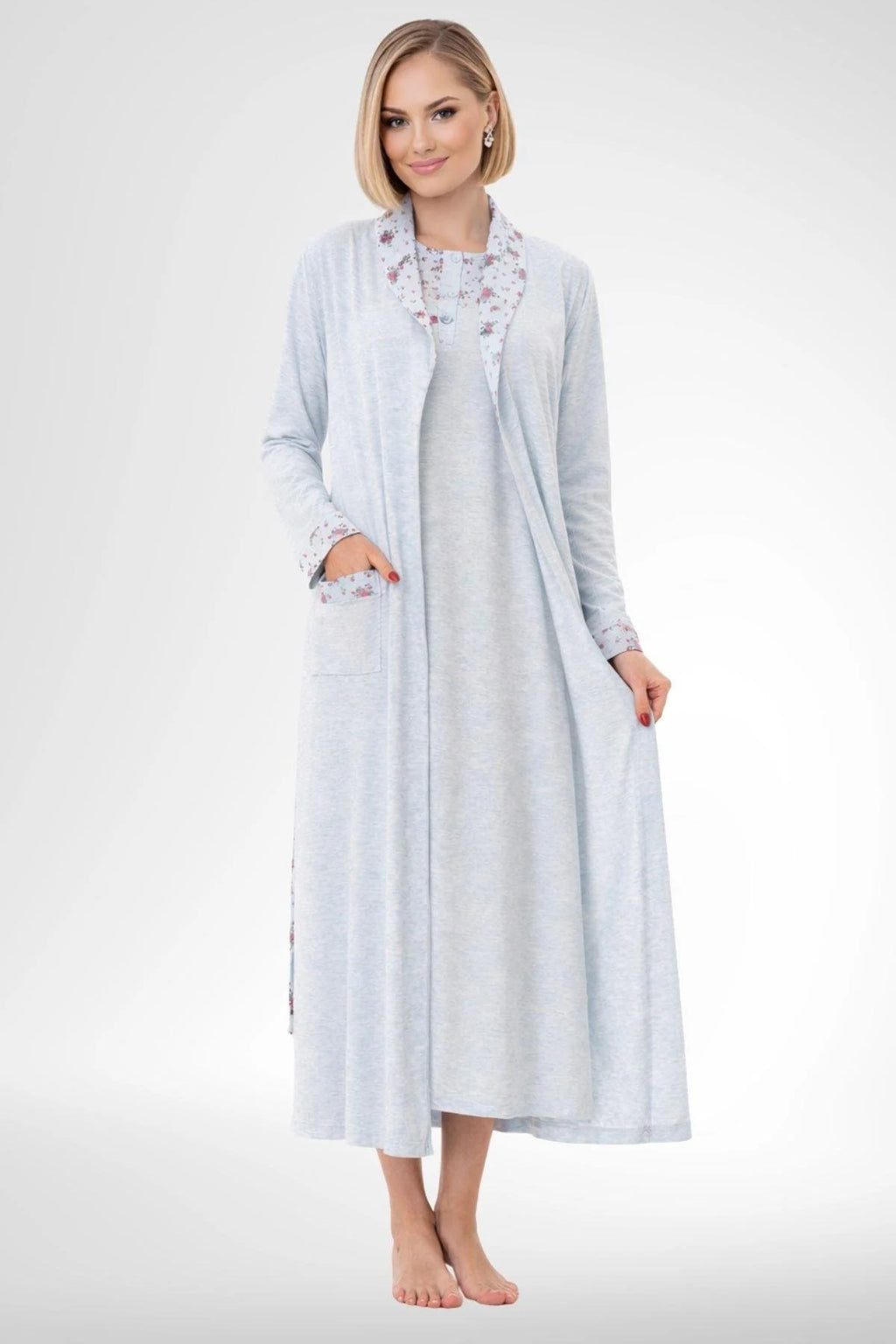 Patterned Plus Size 4-Piece Maternity Feeding-Friendly Set Blue - C6320