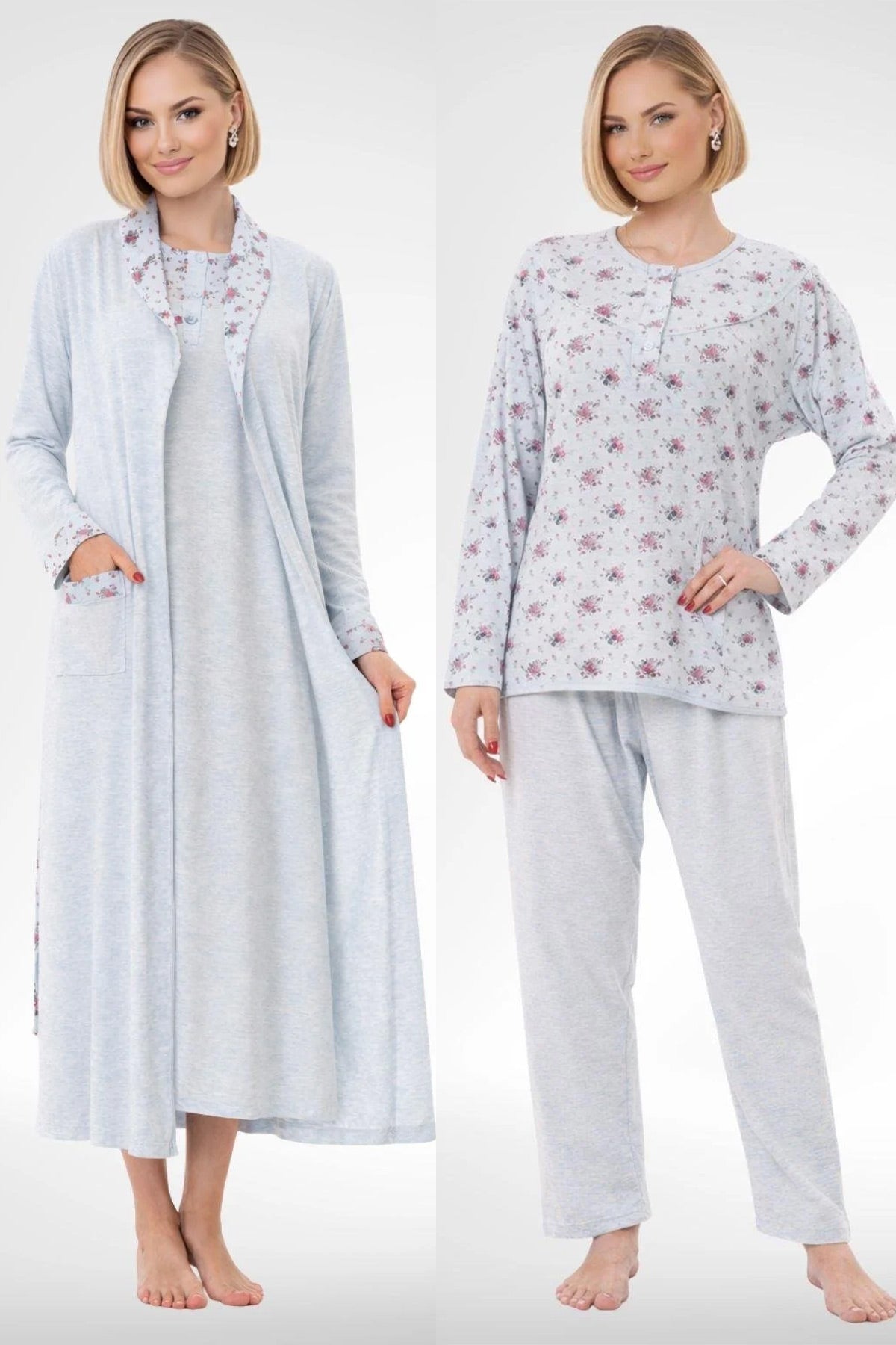 Patterned Plus Size 4-Piece Maternity Feeding-Friendly Set Blue - C6320