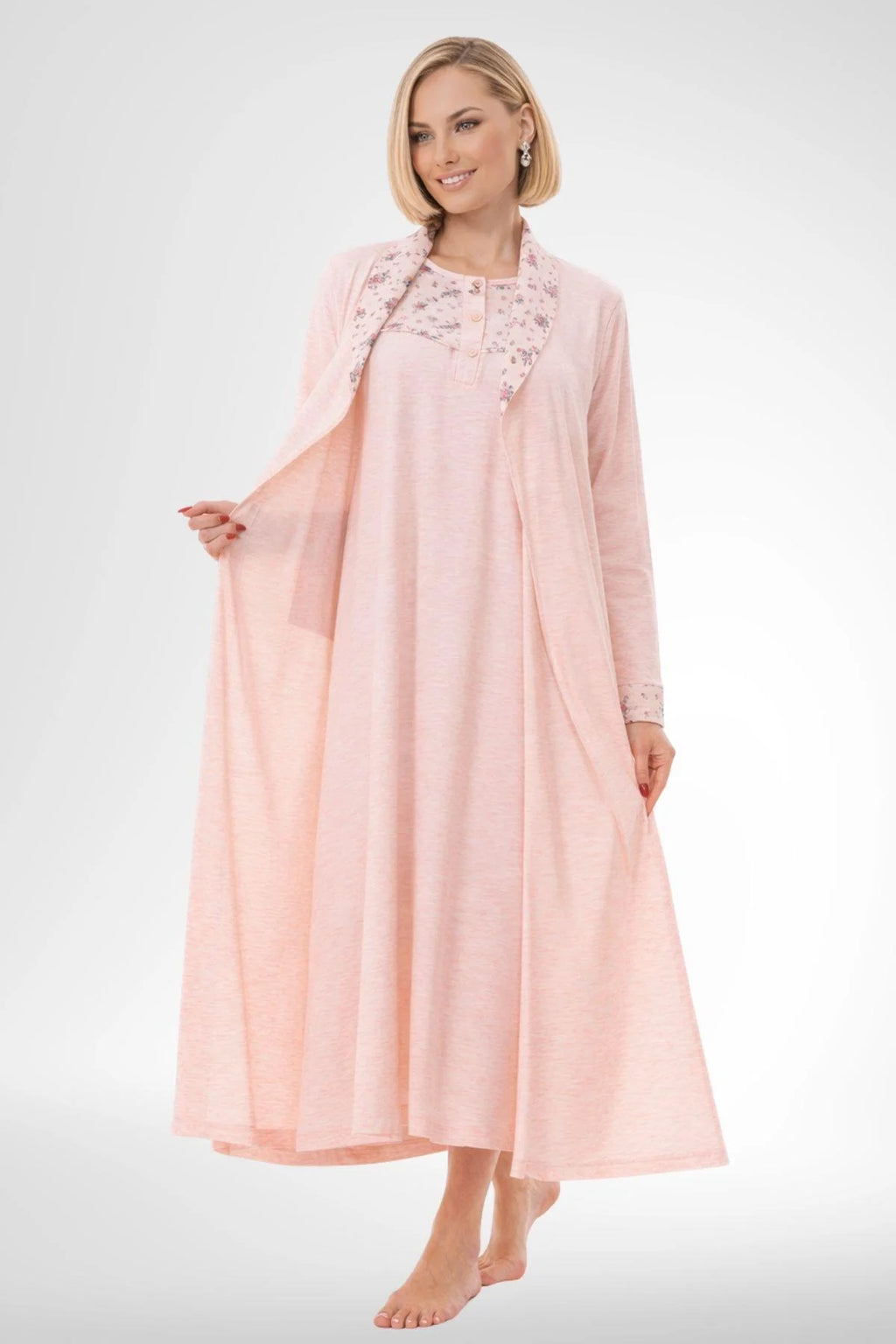 Patterned Plus Size 4-Piece Maternity Feeding-Friendly Set Powder - C6320