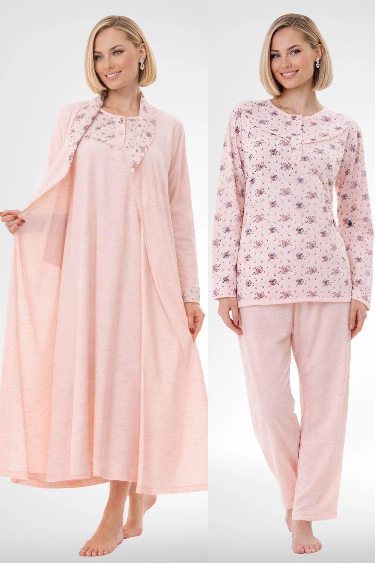 Patterned Plus Size 4-Piece Maternity Feeding-Friendly Set Powder - C6320