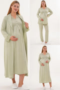 Lace Sleeve and Collar 4-Piece Maternity Feeding-Friendly Set Green - C6332
