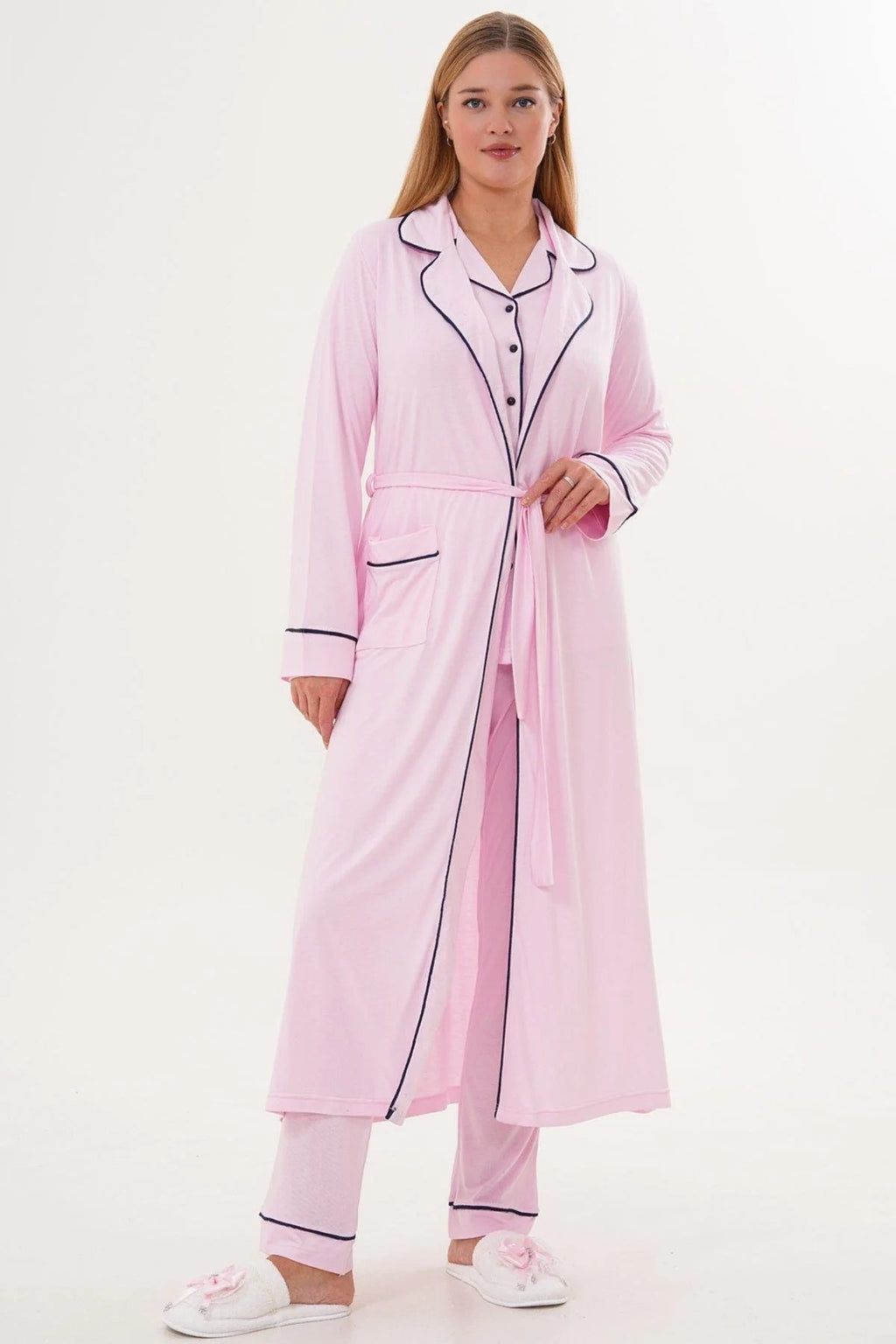 Bias Baby Printed 3-Piece Maternity Feeding-Friendly Pajama & Robe Set Pink - C6333