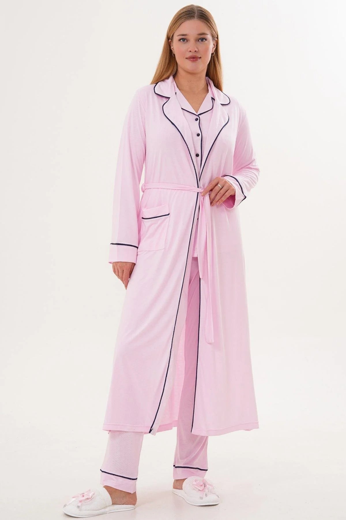 Bias Baby Printed 3-Piece Maternity Feeding-Friendly Pajama & Robe Set Pink - C6333