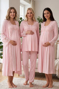 Lace Collar and Lace Detailed 4-Piece Maternity Feeding-Friendly Set Pink - T7016