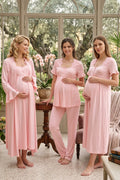 Embroidered Collar and Sleeve 4-Piece Maternity Feeding-Friendly Set Powder - T7026