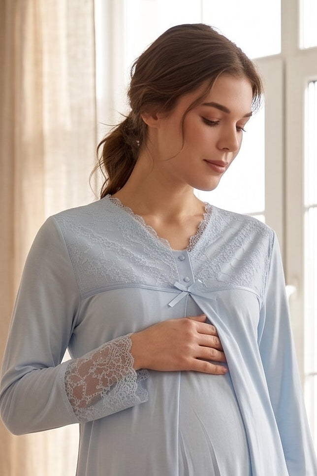 Lace Trim 4-Piece Maternity Feeding Set Blue - T7046