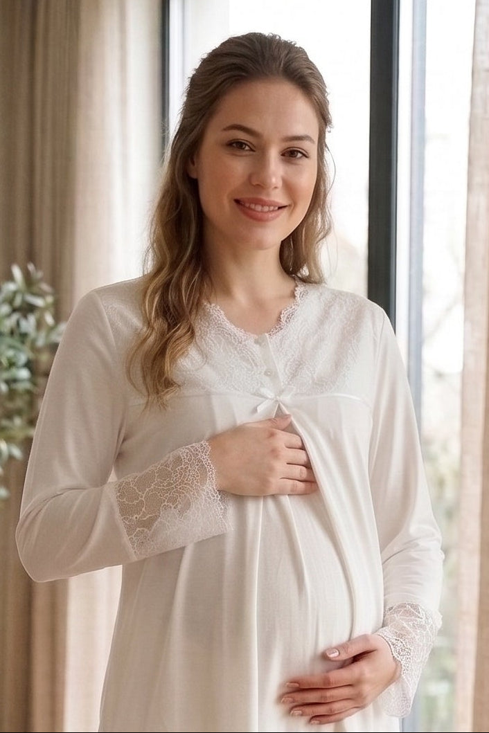 Lace Trim 4-Piece Maternity Feeding Set Ecru - T7046
