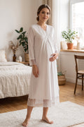 Lace Trim Maternity Feeding-Friendly Nightgown Ecru - T7043