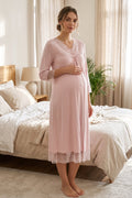 Lace Trim Maternity Feeding-Friendly Nightgown Pink - T7043