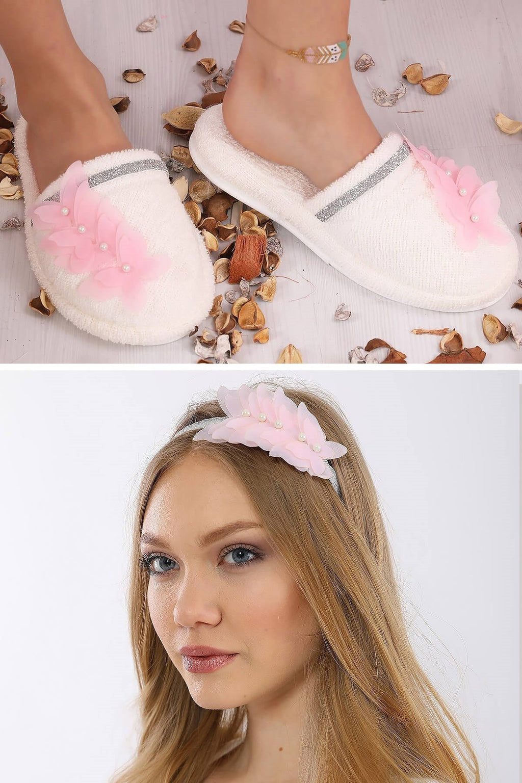 Butterfly Themed Handmade Maternity Mom's Crown & Slippers Set Pink - 919502