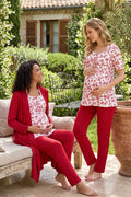 Patterned 3-Piece Maternity Feeding-Friendly Pajama & Robe Set Cherry - T8014