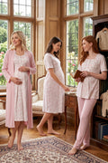 Patterned 4-Piece Maternity Feeding-Friendly Set Pink - T8016