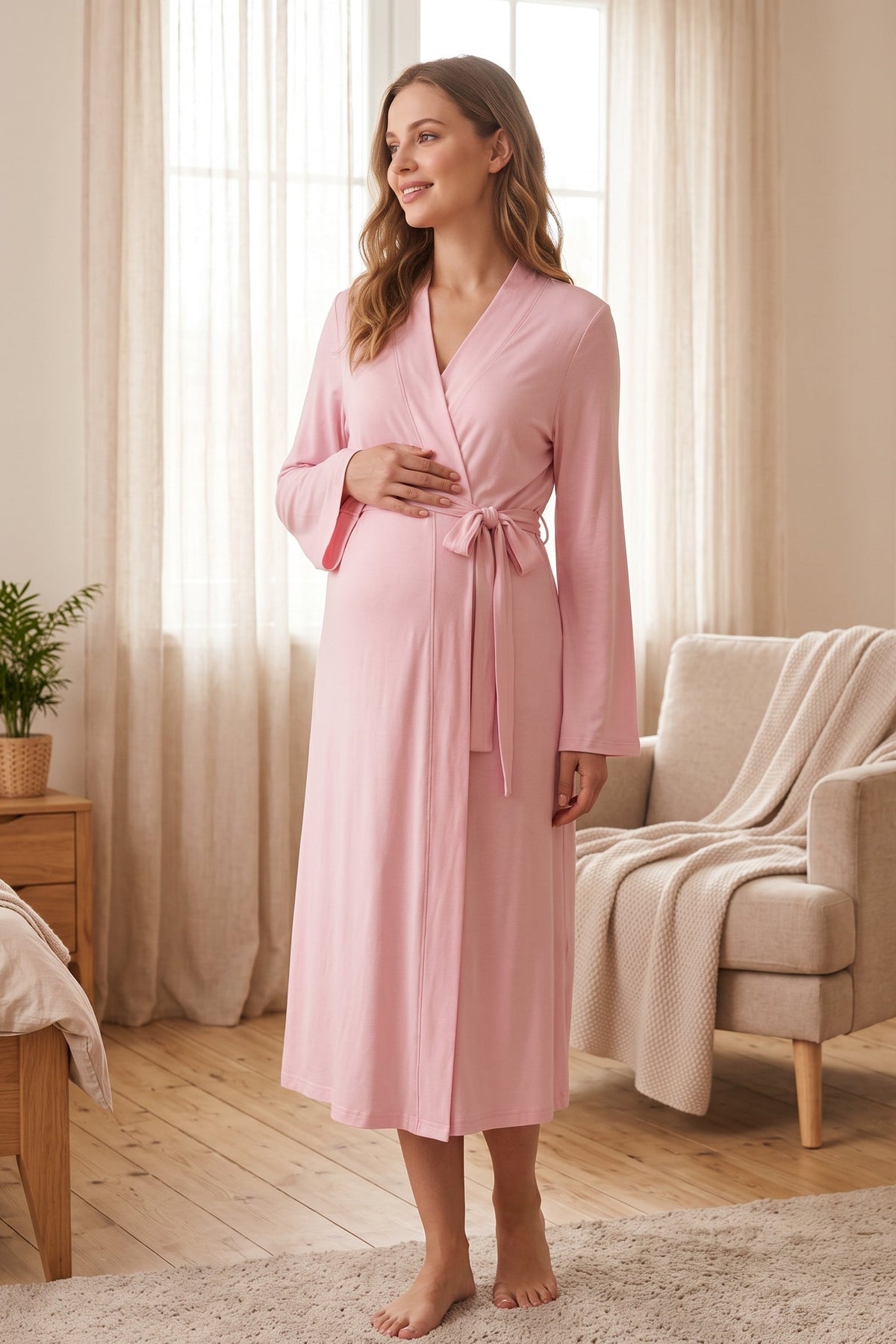 Basic Soft Maternity Robe Pink - T8017