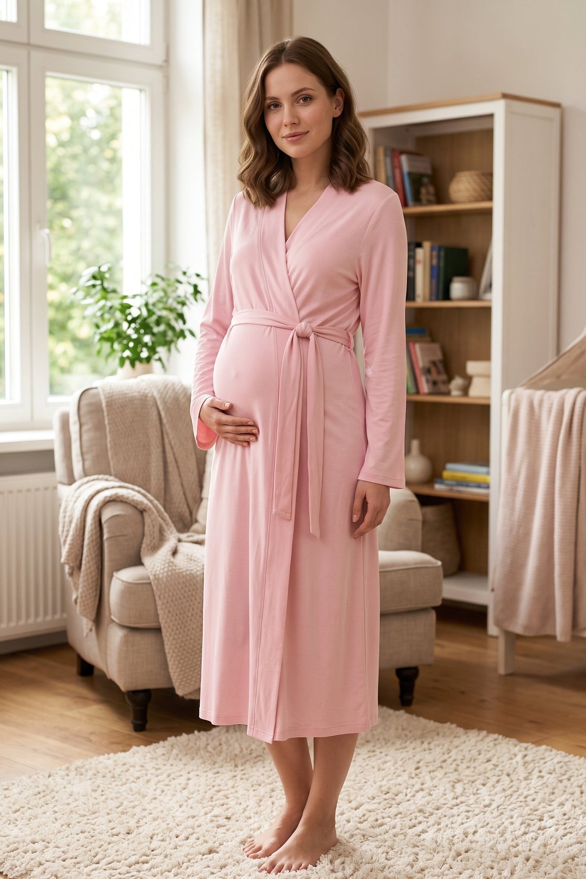 Basic Soft Maternity Robe Pink - T8017