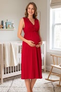 Elegant Lace Collar Maternity Feeding-Friendly Nightgown Cherry - T8033