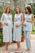 Elegant Lace Collar Patterned 4-Piece Maternity Feeding-Friendly Set Blue - T8036