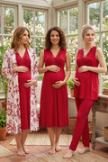 Elegant Lace Collar Patterned 4-Piece Maternity Feeding-Friendly Set Cherry - T8036