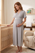 Wrap V-Neck Soft Jersey Maternity Feeding-Friendly Nightgown Grey - T8078