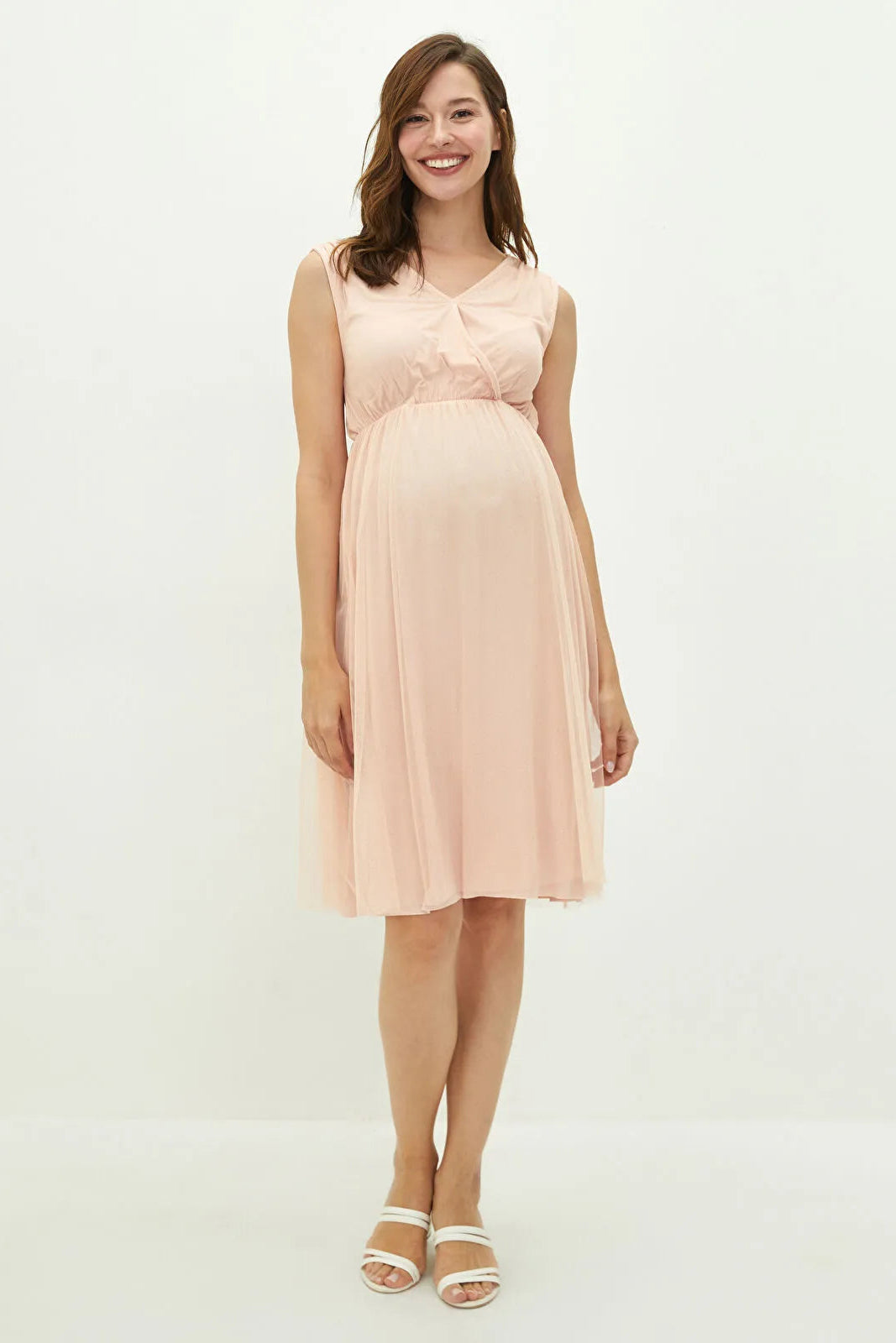 Solid Tulle Wrap Mini Maternity Dress Pink - 8100