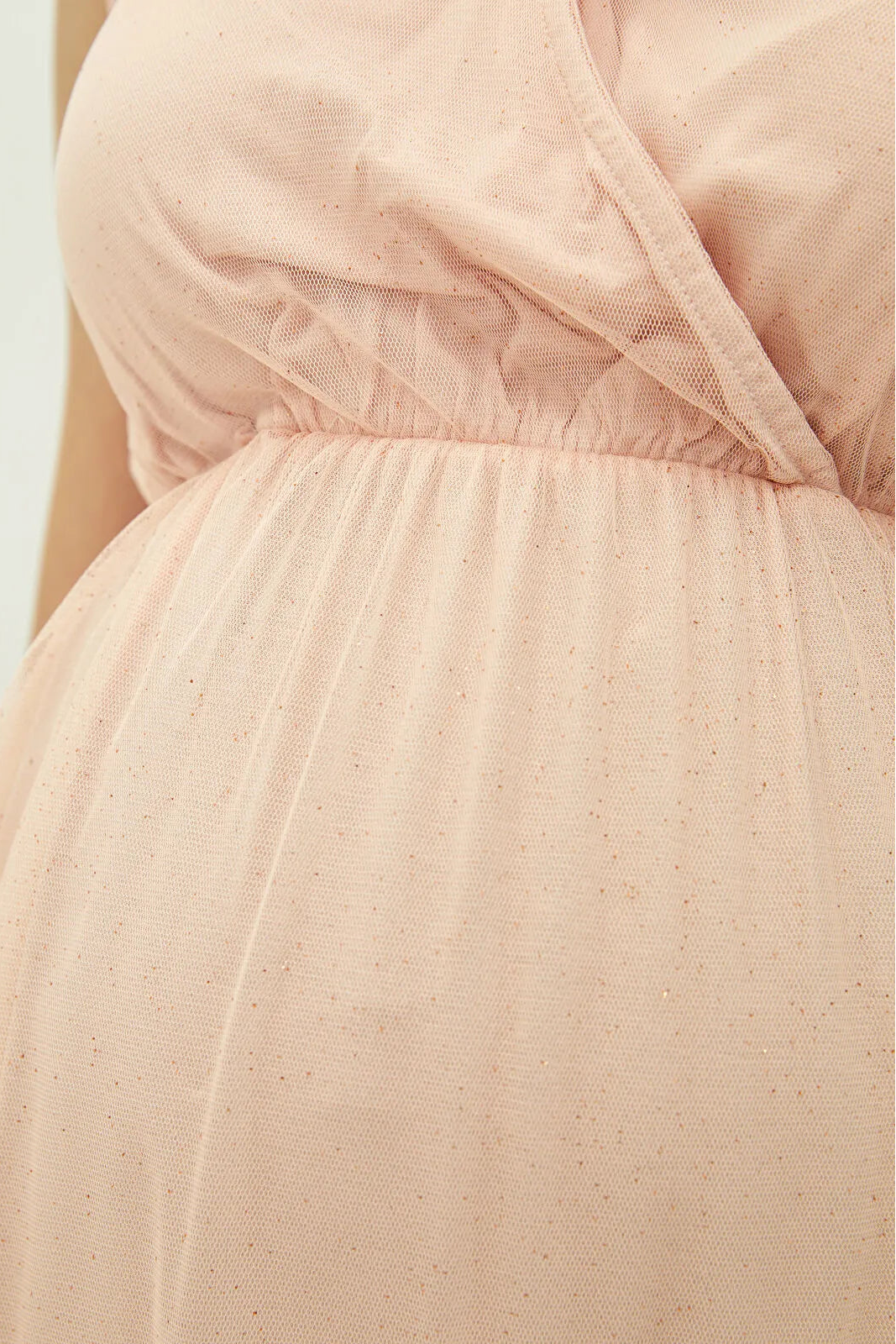 Solid Tulle Wrap Mini Maternity Dress Pink - 8100