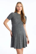Crew Neck Jacquard Knit Maternity Dress Anthracite - 81015