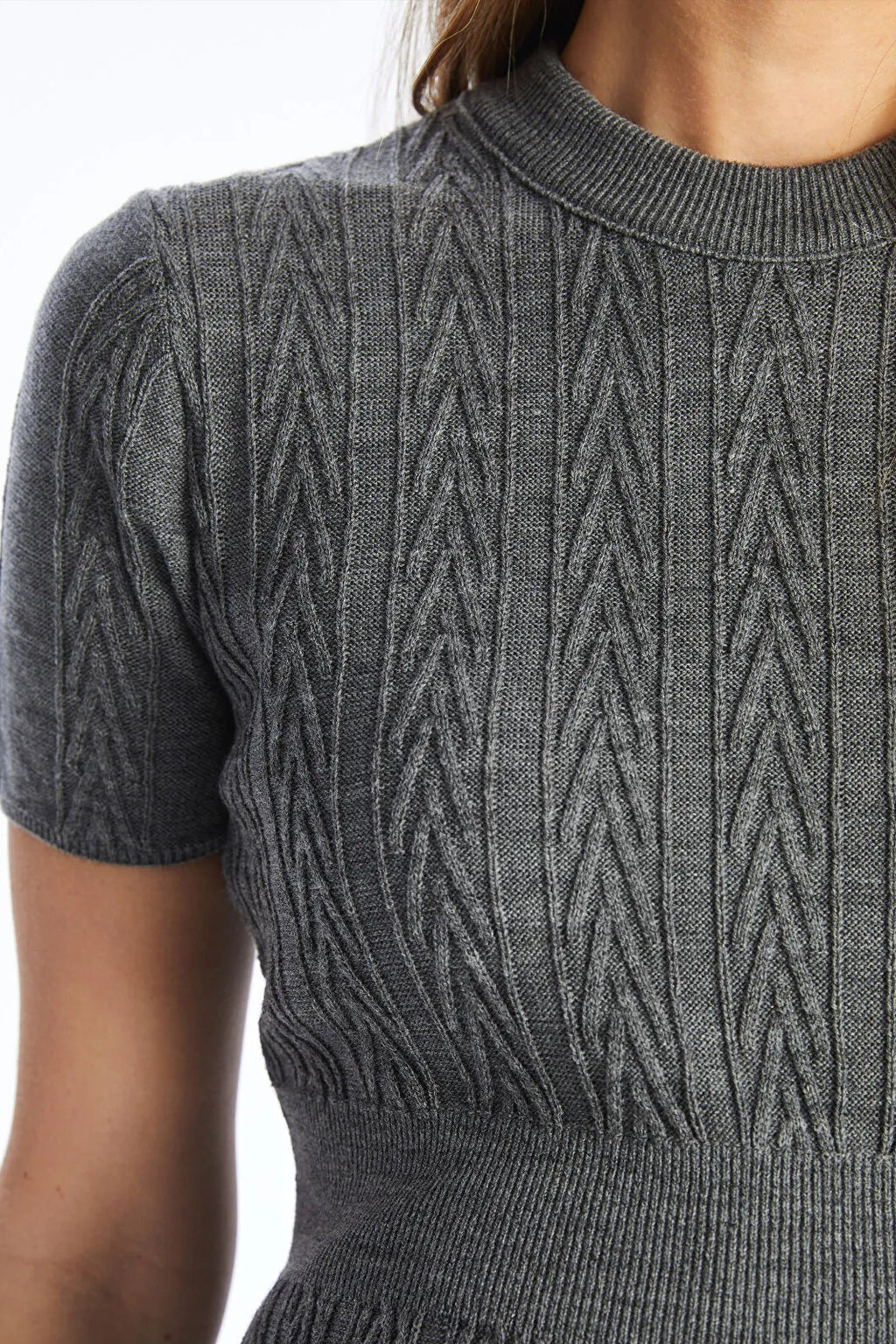Crew Neck Jacquard Knit Maternity Dress Anthracite - 81015