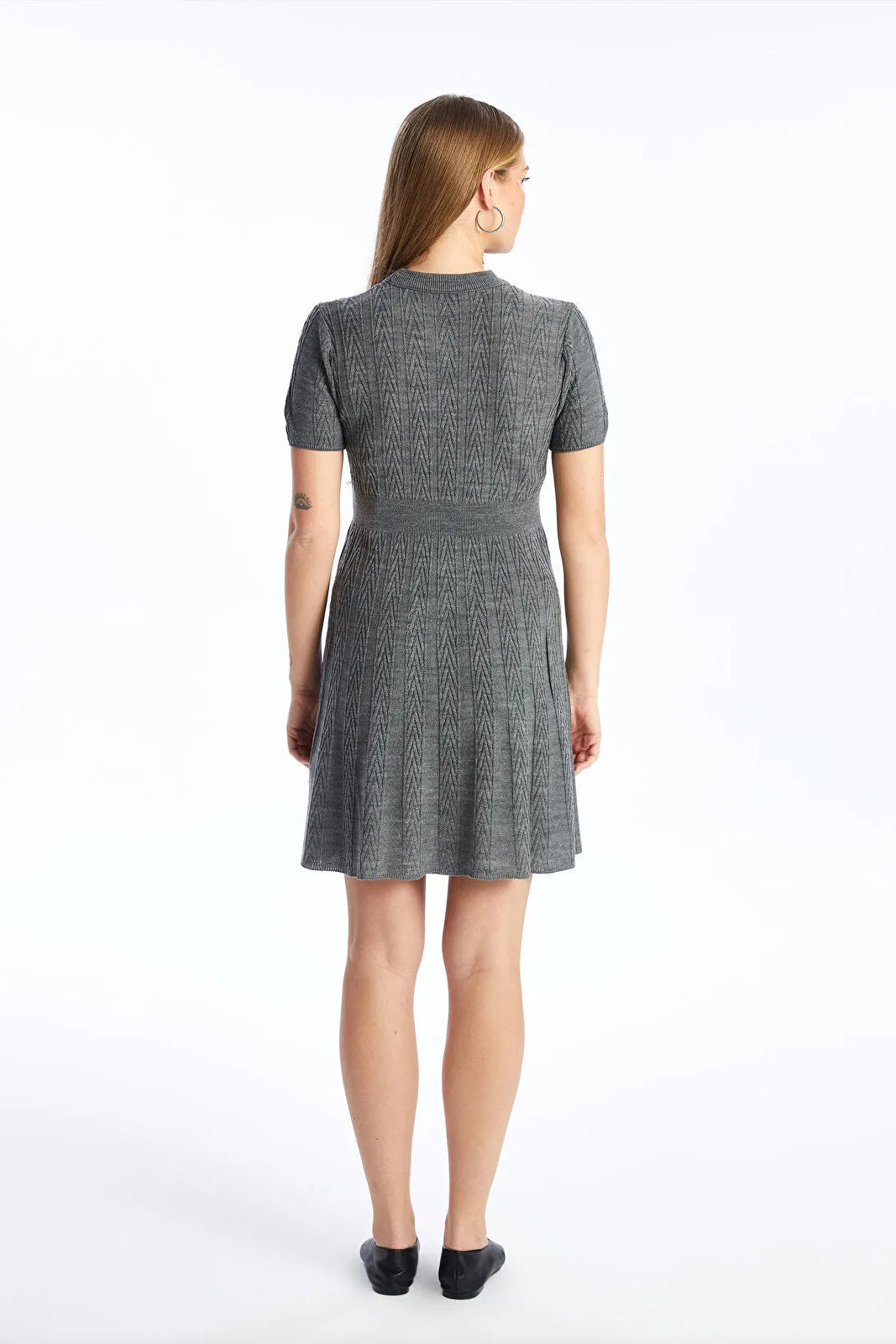 Crew Neck Jacquard Knit Maternity Dress Anthracite - 81015