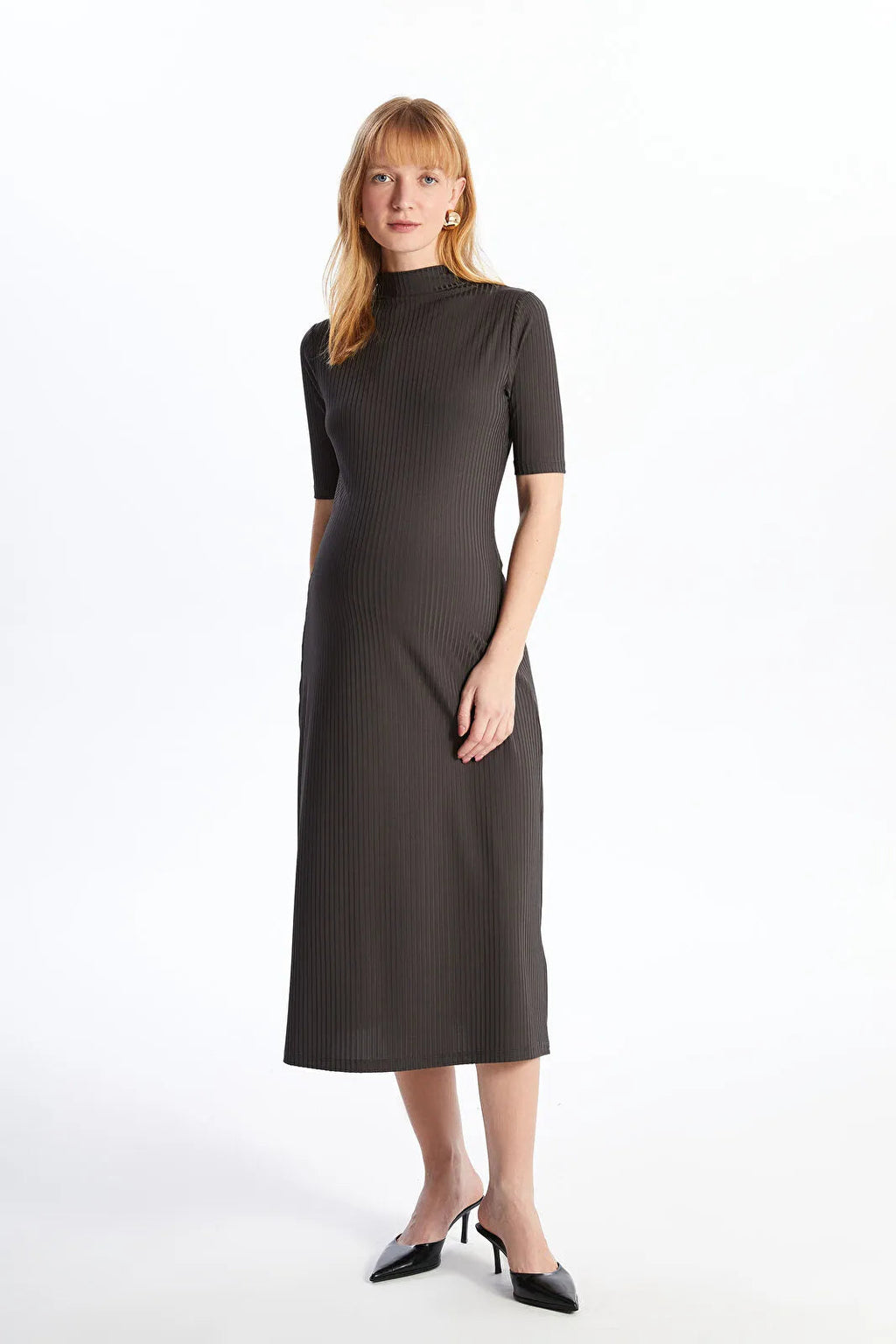 Elegant High Neck Maternity Dress Anthracite - 8113