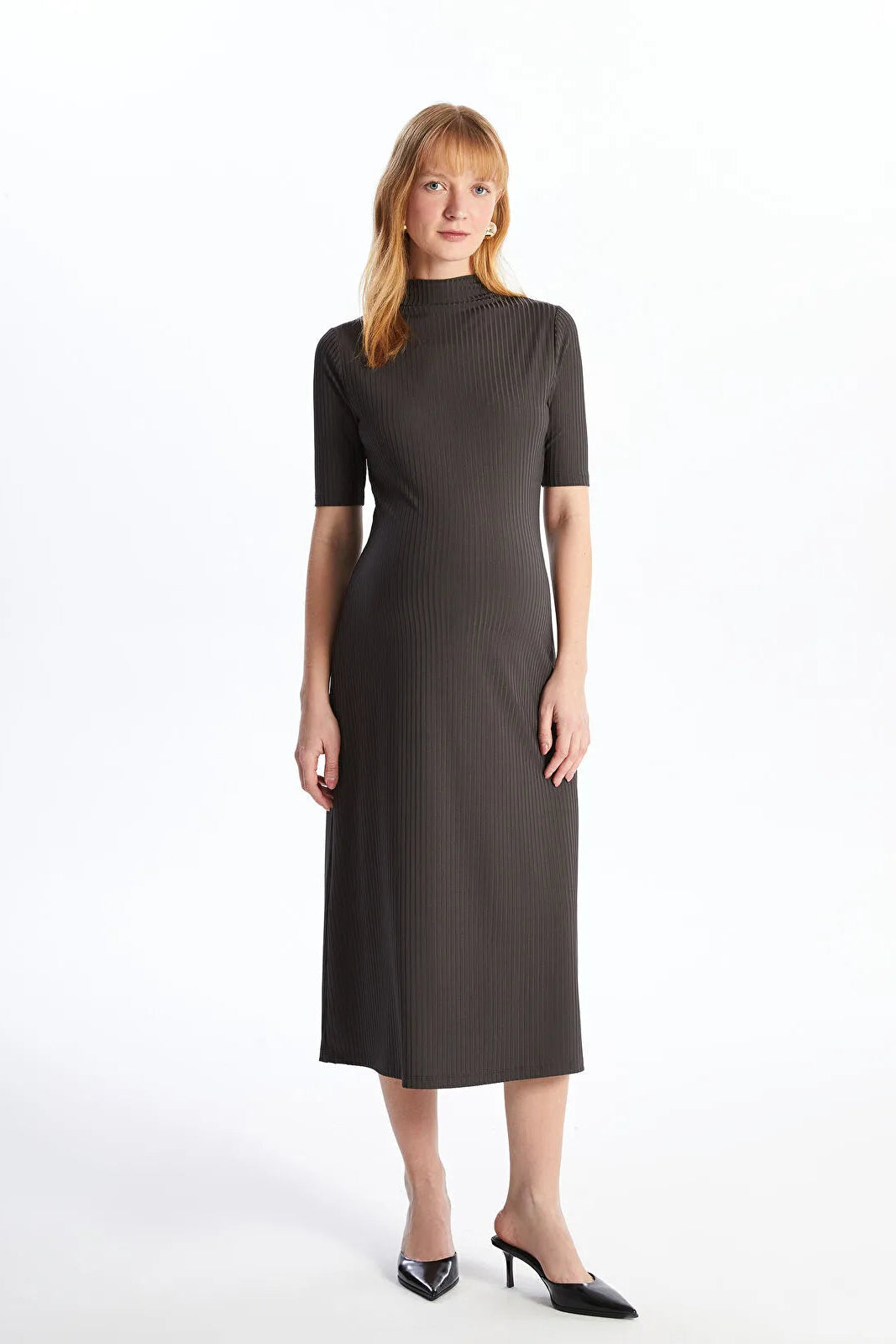 Elegant High Neck Maternity Dress Anthracite - 8113