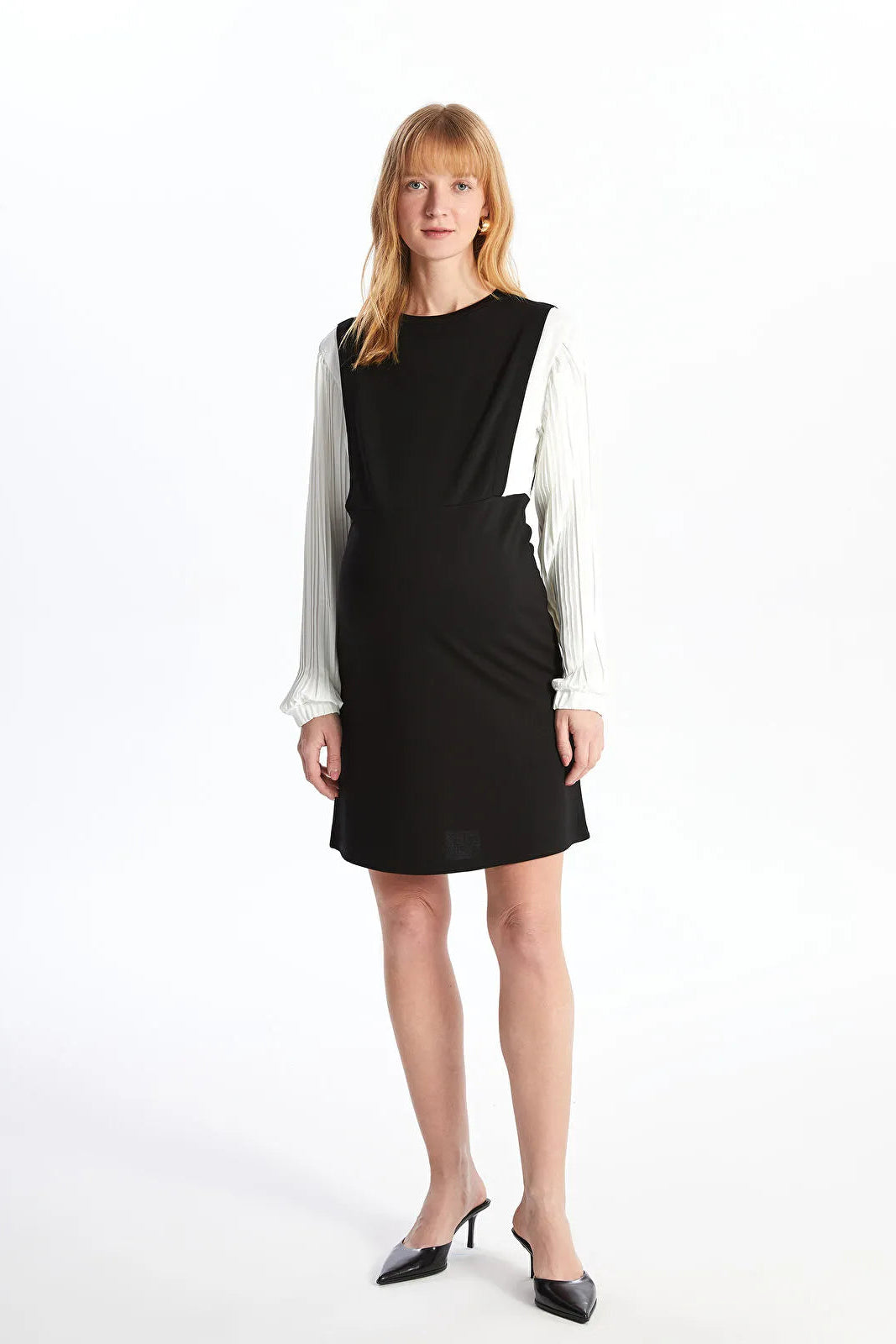 Color Block Crew Neck Maternity Dress Black - 8126