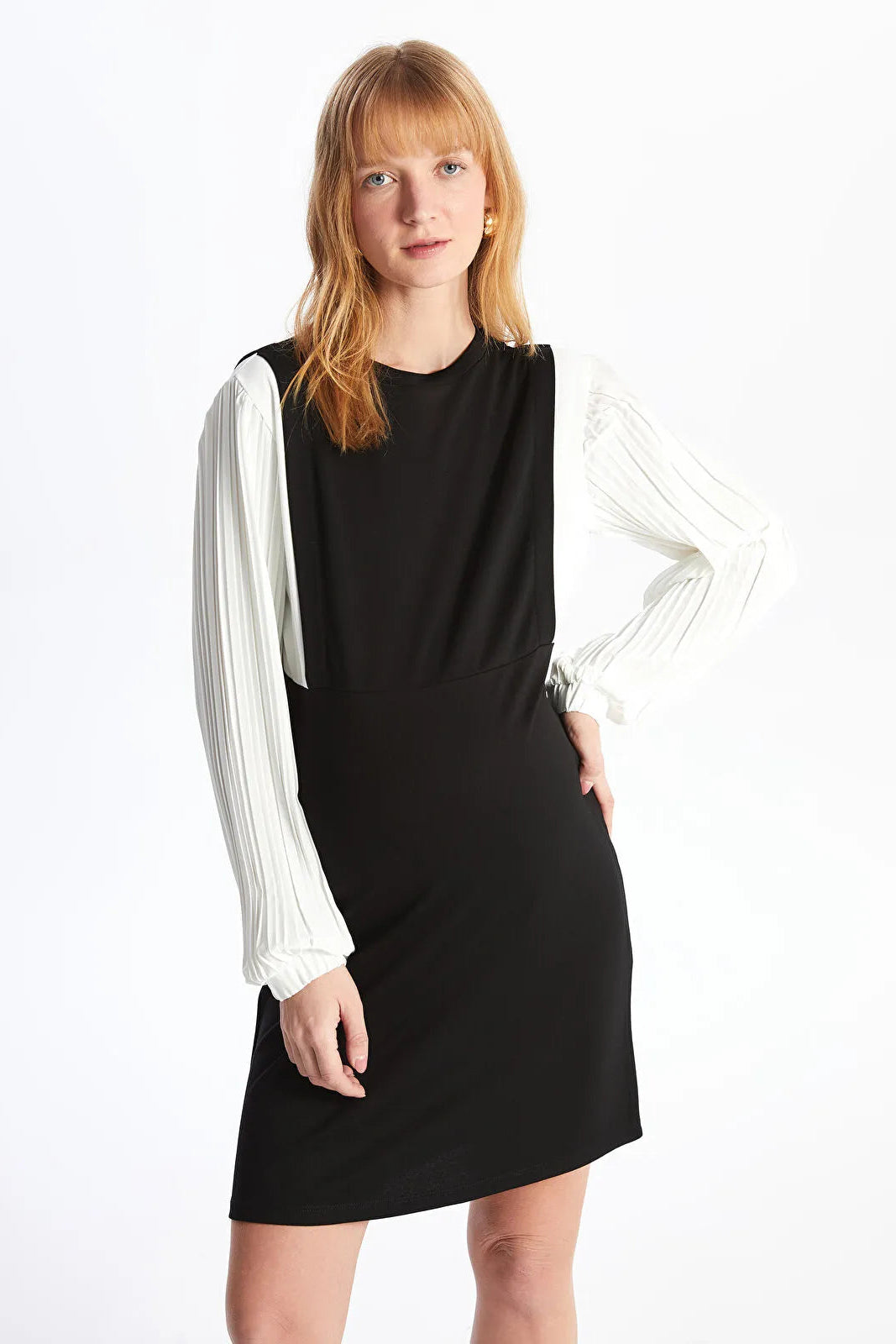 Color Block Crew Neck Maternity Dress Black - 8126