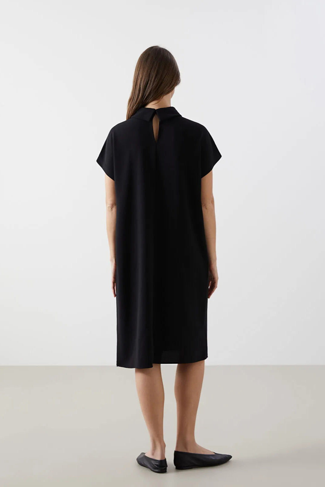 Shirt Collar Stone Printed Maternity Dress Black - 8130