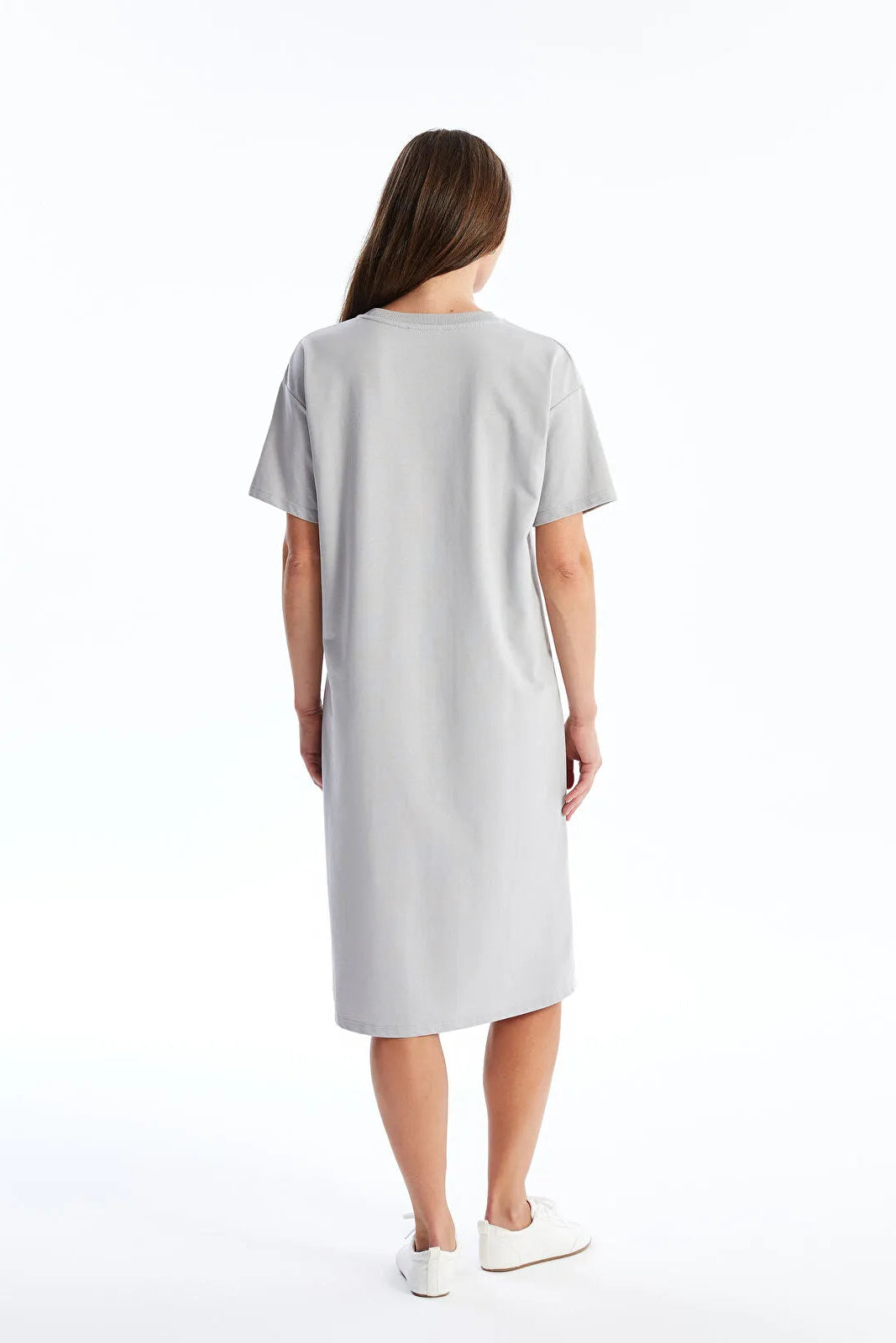 Comfort Fit Crew Neck Printed Maternity Dress Grey - 8146