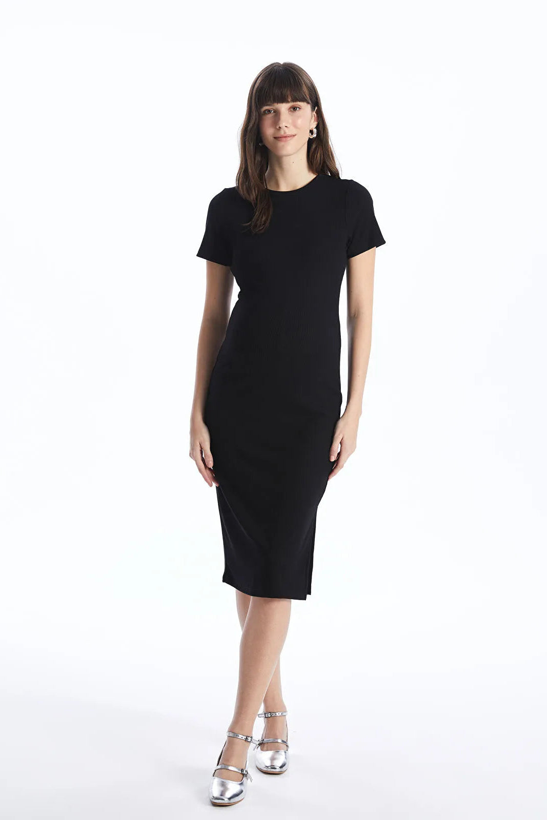 Minimal Crew Neck Maternity Dress Black - 81474