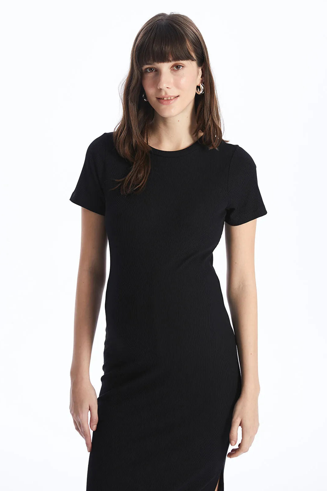 Minimal Crew Neck Maternity Dress Black - 81474