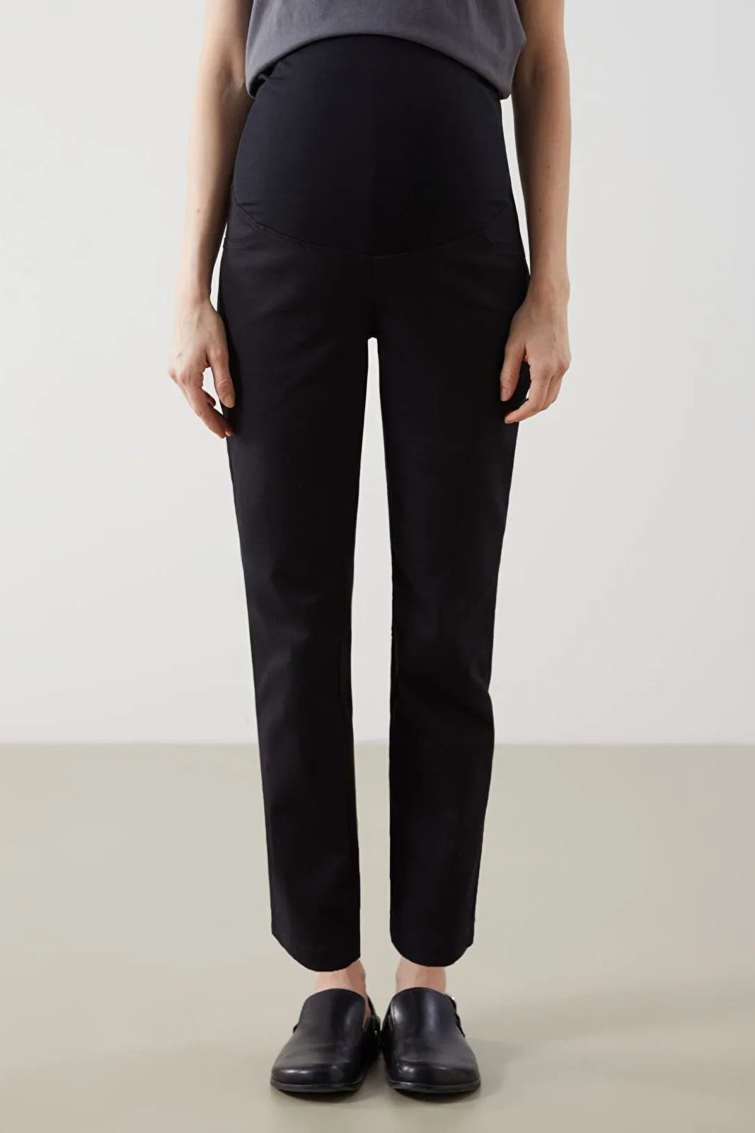 Tapered Belly Panel Maternity Trousers Black - 8371