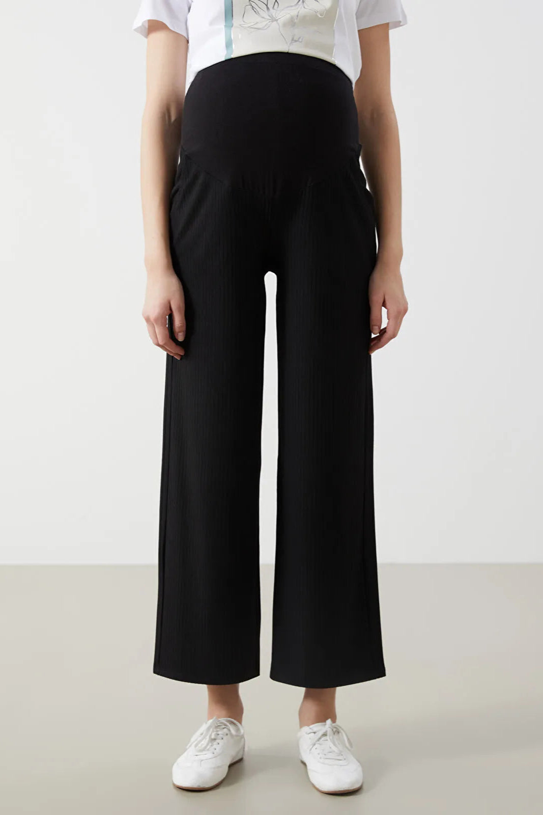 Textured Belly Panel Maternity Trousers Black - 8393