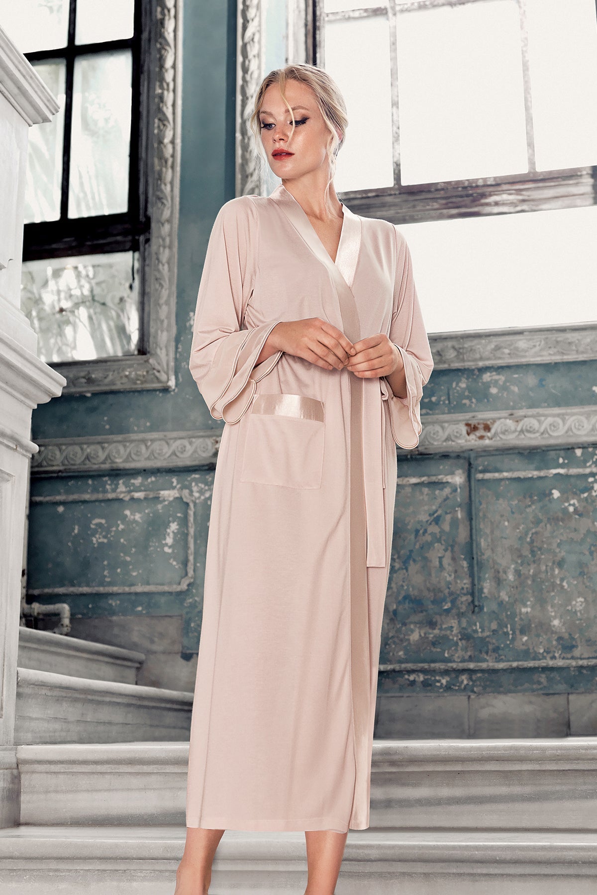 Satin Bias Maternity Robe Beige - S8600