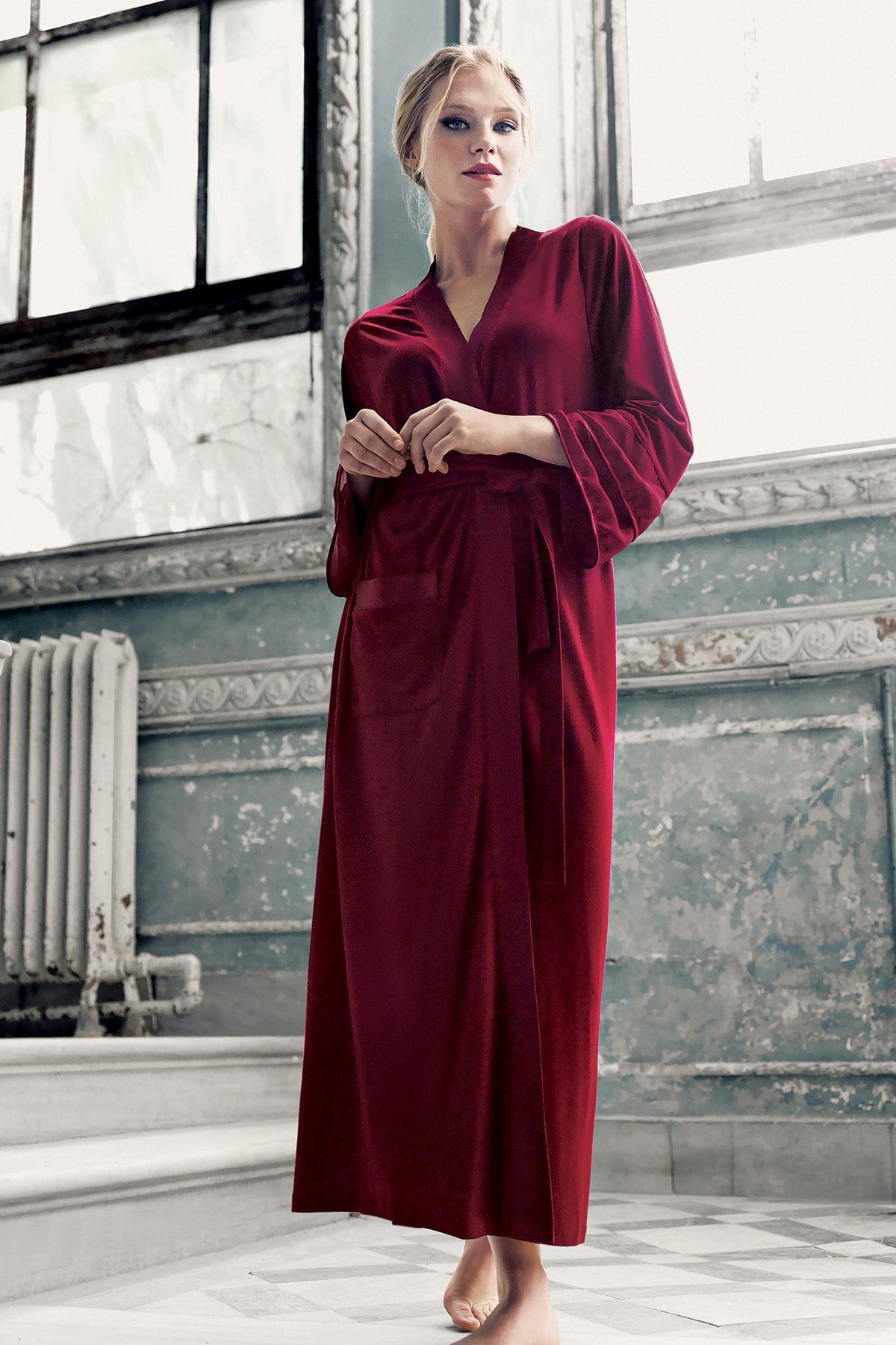 Satin Bias Maternity Robe Claret Red - S8600