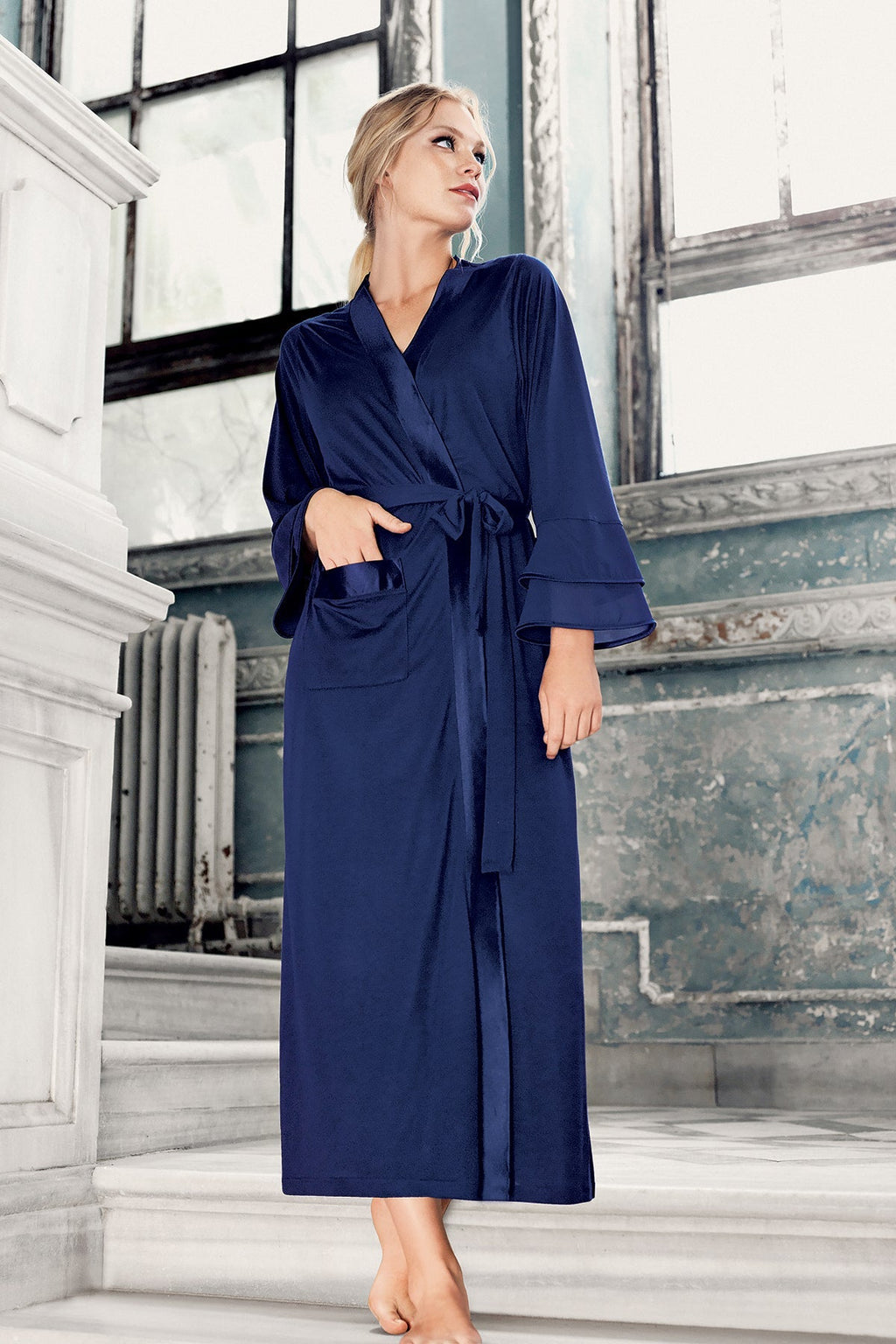 Satin Bias Maternity Robe Navy Blue - S8600