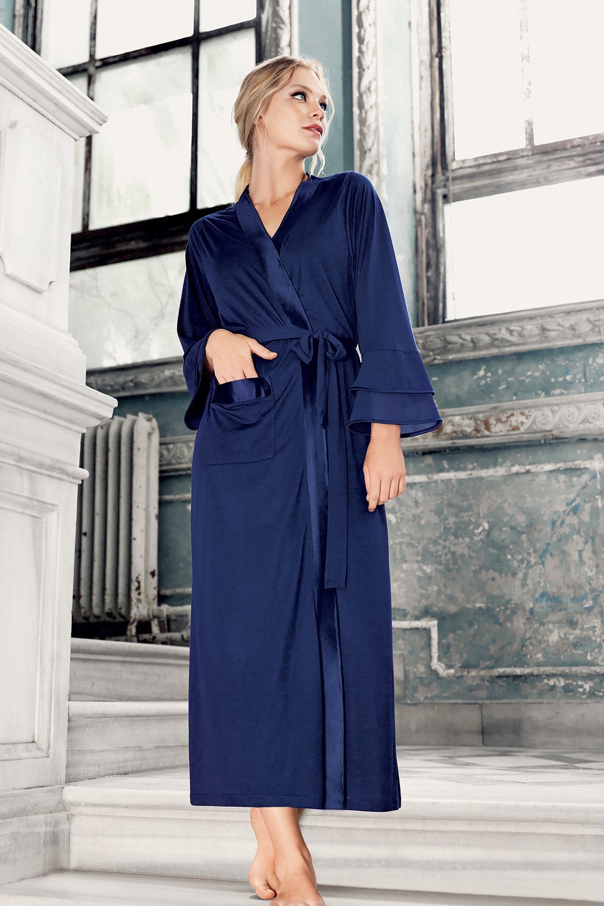 Satin Bias Maternity Robe Navy Blue - S8600
