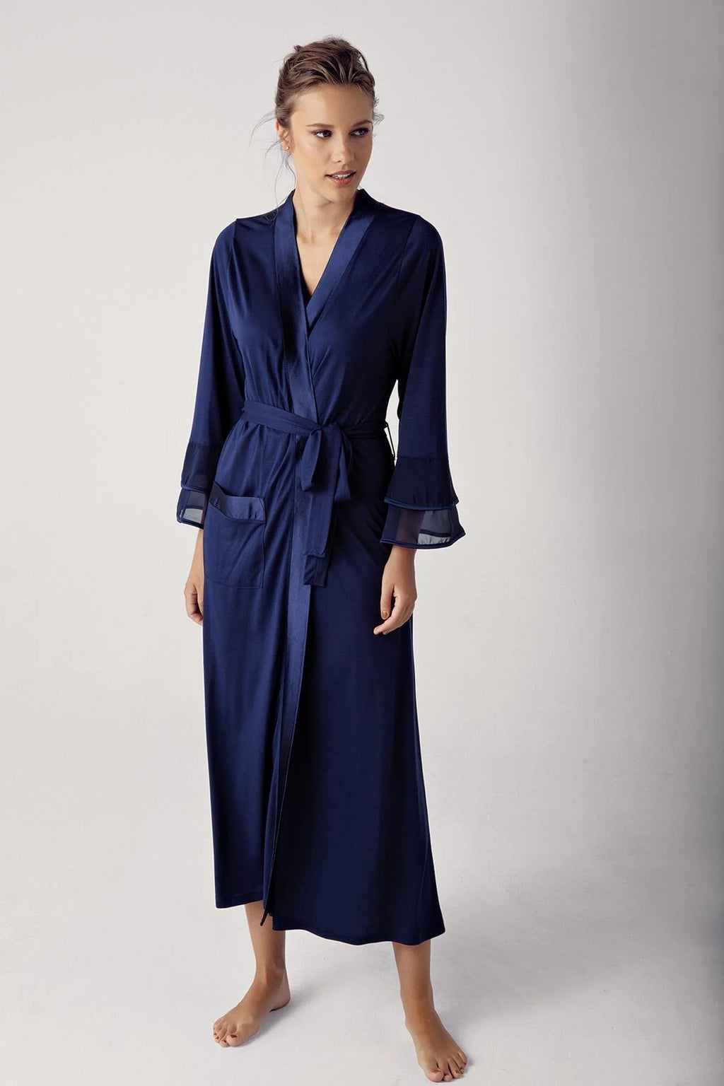 Satin Bias Maternity Robe Navy Blue - S8600