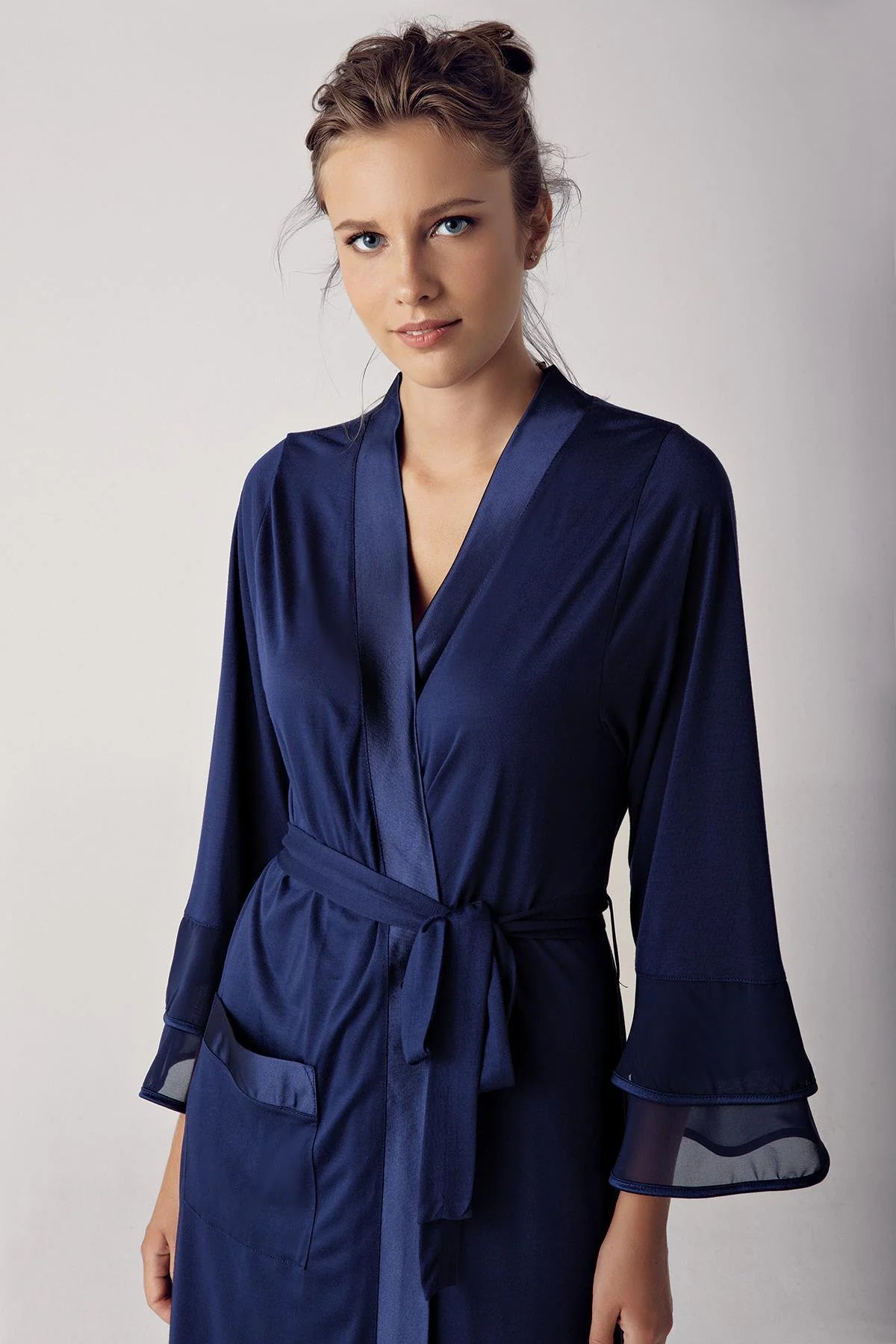 Satin Bias Maternity Robe Navy Blue - S8600