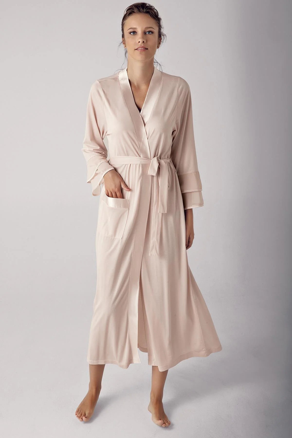 Satin Bias Maternity Robe Beige - S8600