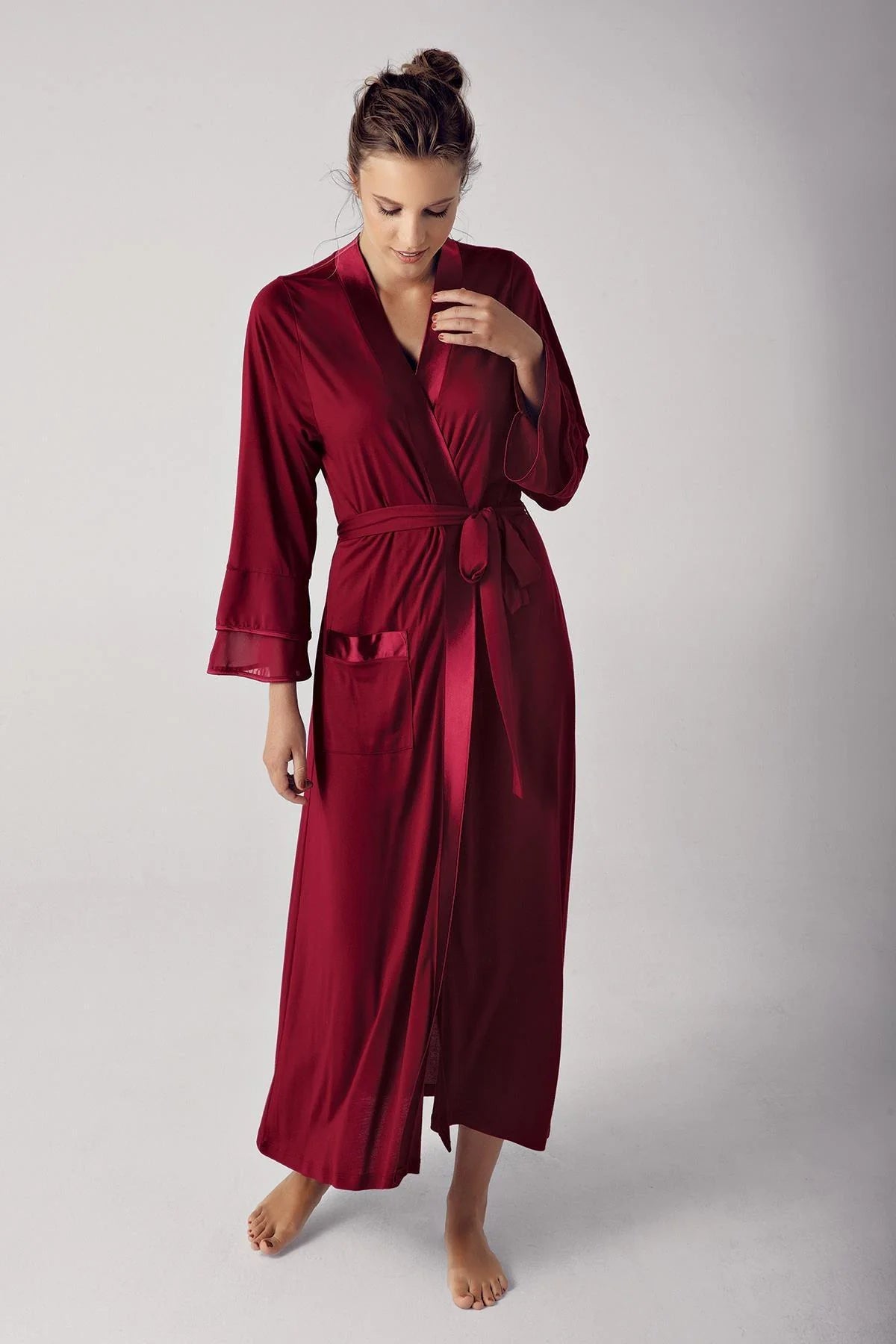 Satin Bias Maternity Robe Claret Red - S8600
