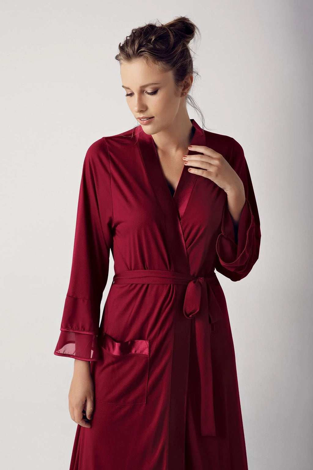 Satin Bias Maternity Robe Claret Red - S8600
