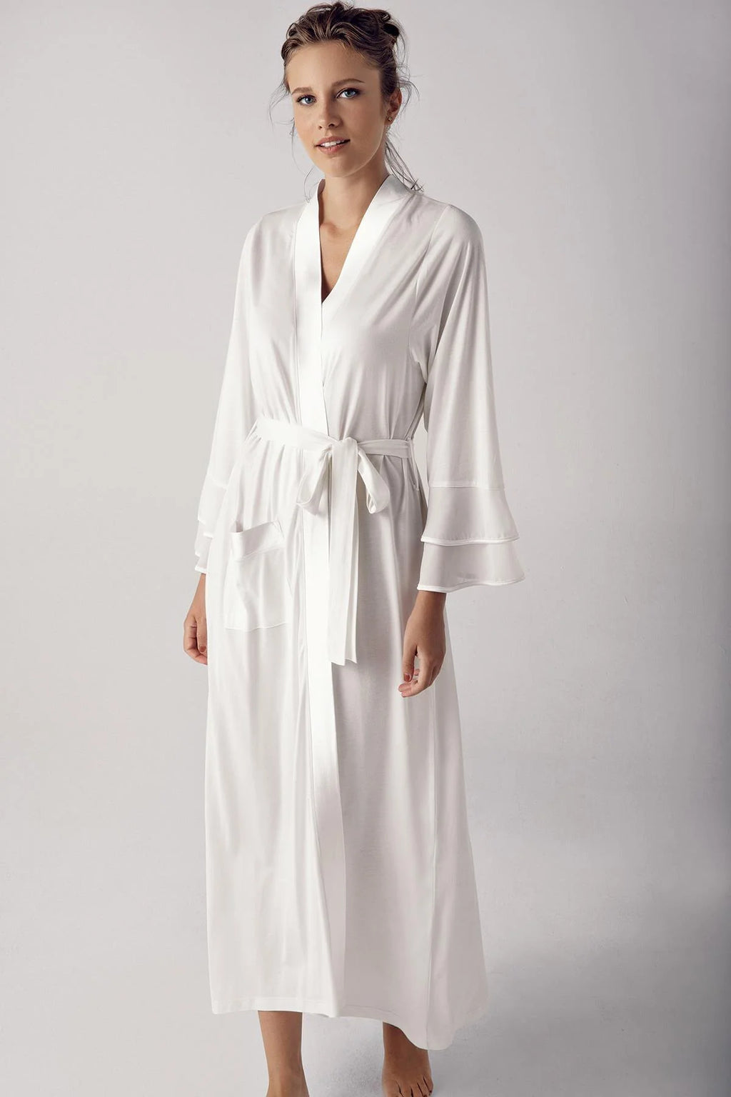 Satin Bias Maternity Robe Ecru - S8600