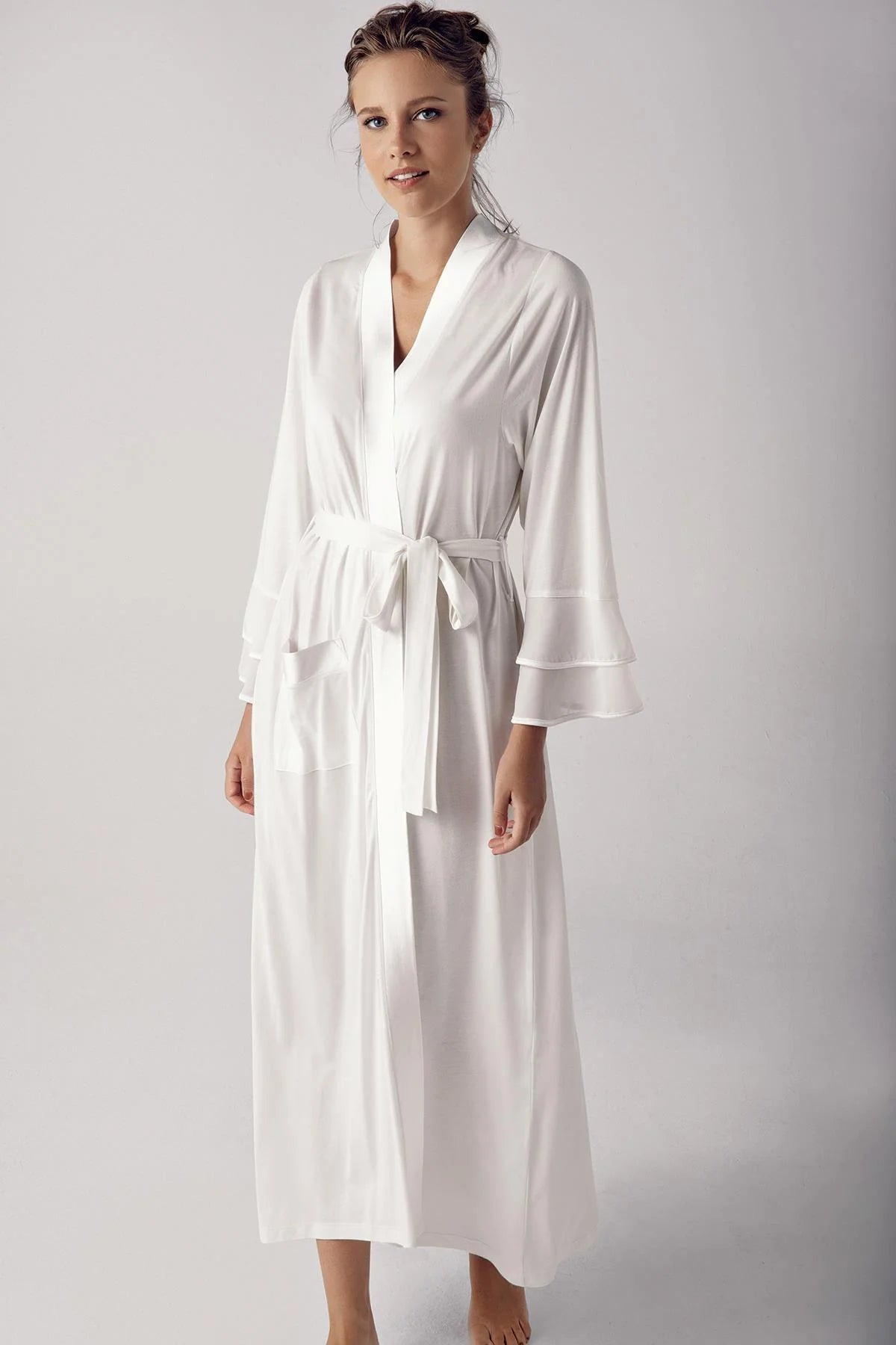 Satin Bias Maternity Robe Ecru - S8600
