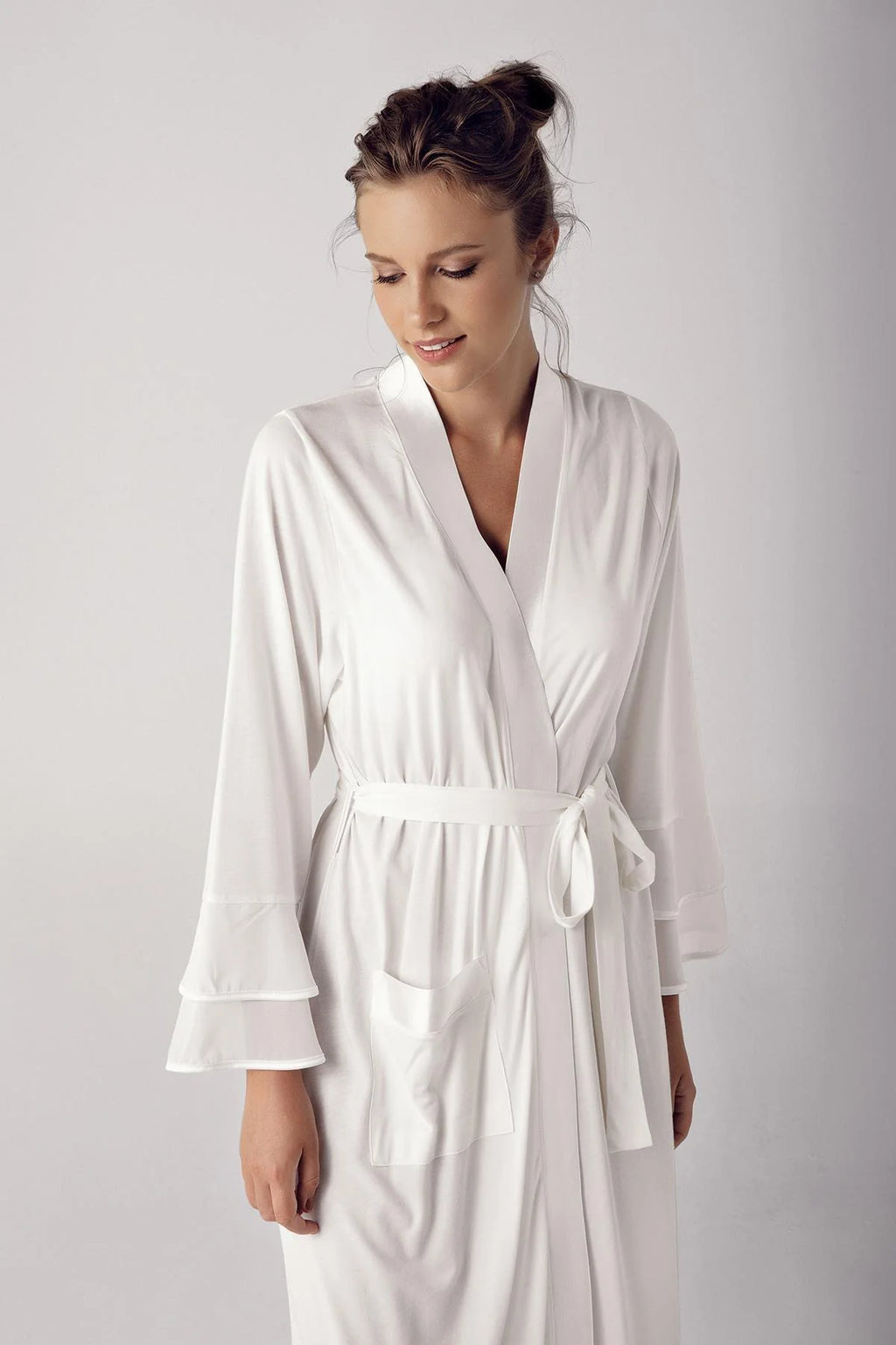 Satin Bias Maternity Robe Ecru - S8600
