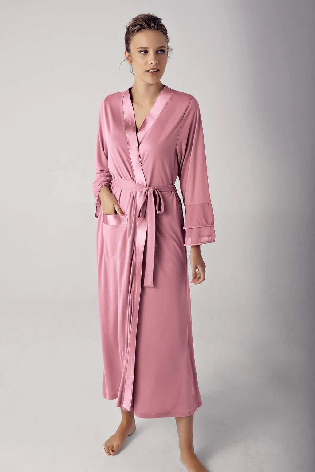 Satin Bias Maternity Robe Dried Rose - S8600